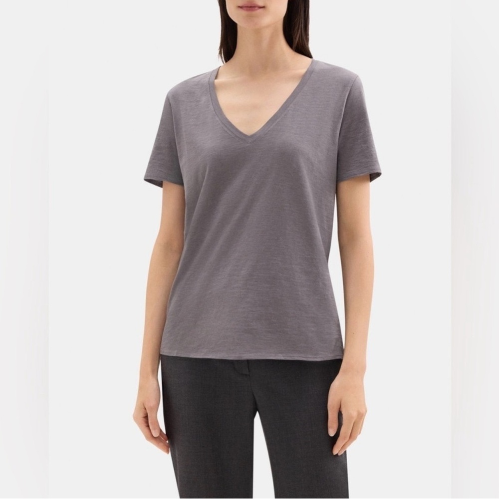 Theory Dayne B Steel Atmos Light V-Neck Women's Top Gray